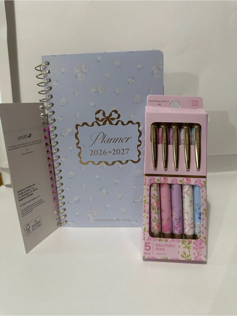 Love Shack Fancy x yoobi Blue Floral School/Office Planner & 5pk Pen - Gift set